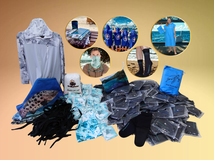 customised products, poncho towels, beach towels, neoprene socks, neck bands, bandanas, fishing shirts, sunglass straps