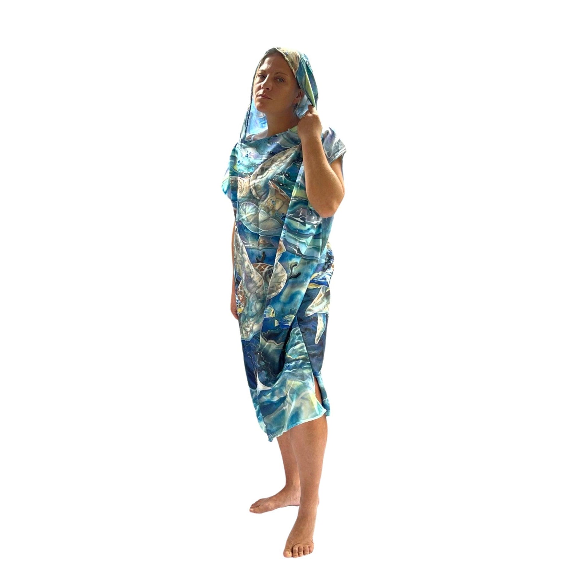 Adult Poncho Towel - Turtle Aquarell - Dropbear Outdoors