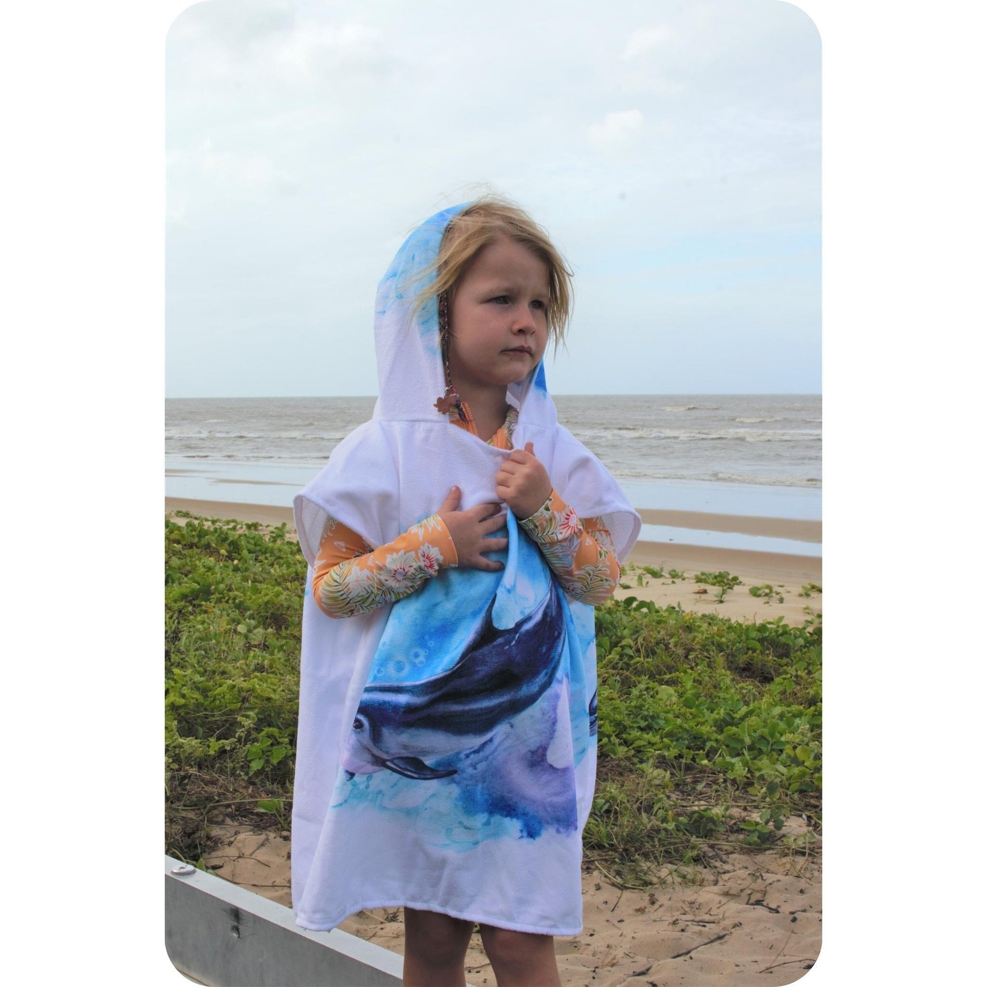Kids Poncho Towel - Dolphin Aquarell - Dropbear Outdoors
