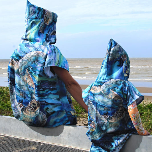 Kids Poncho Towel - Turtle Aquarell - Dropbear Outdoors