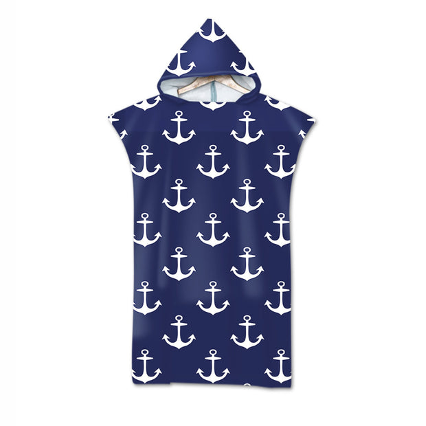 Adult Poncho Towel -  Anchor on Ocean Blue