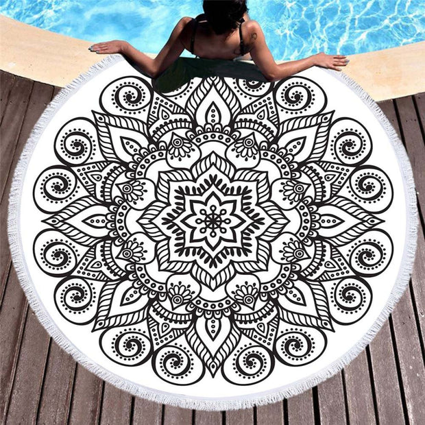 Round Beach Towel -  Monochrome Majesty