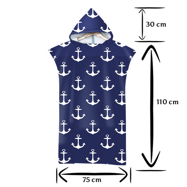 Adult Poncho Towel -  Anchor on Ocean Blue