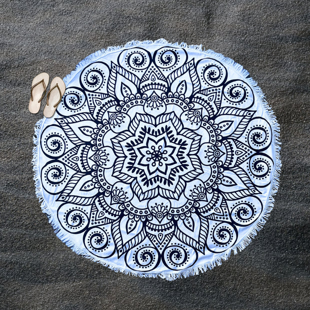 Round Beach Towel -  Monochrome Majesty