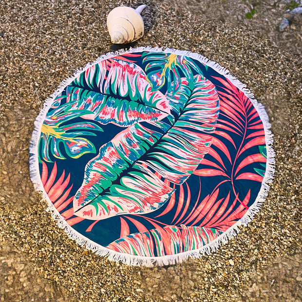 Round Beach Towel - Jungle of Leaves