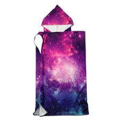 Adult Poncho Towel made from microfiber with pink, blue galaxy star print