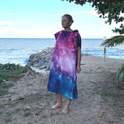 Adult Poncho Towel made from microfiber with pink, blue galaxy star print