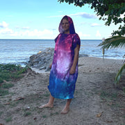 Adult Poncho Towel made from microfiber with pink, blue galaxy star print