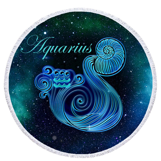 Round Beach Towel Aquarius - zodiac sign - star sign - present idea