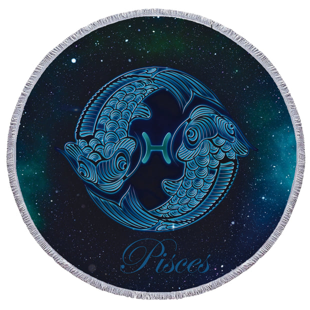 Round Beach Towel Pisces - Star Sign Print