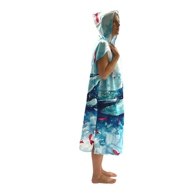 Adult Poncho Towel - Whale Aquarell - Dropbear Outdoors