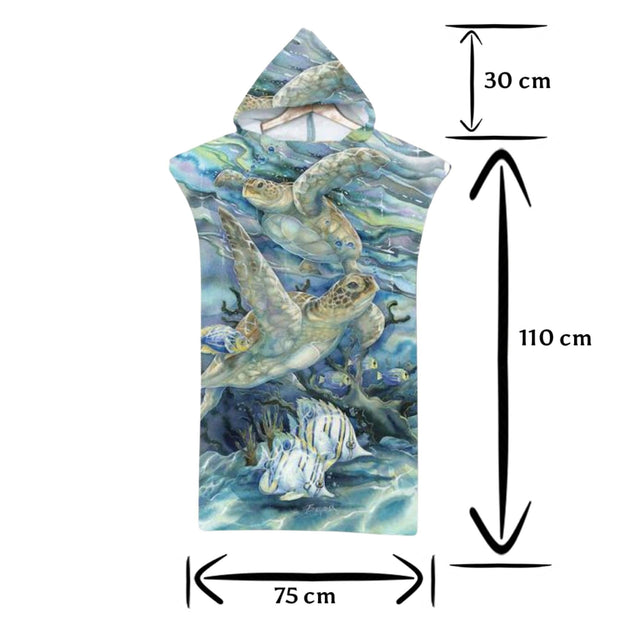 Adult Poncho Towel - Turtle Aquarell - Dropbear Outdoors