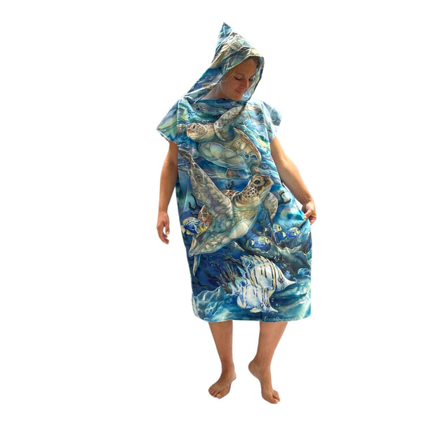 Adult Poncho Towel - Turtle Aquarell - Dropbear Outdoors