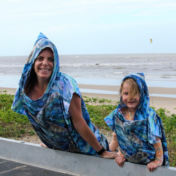 Kids Poncho Towel - Turtle Aquarell - Dropbear Outdoors