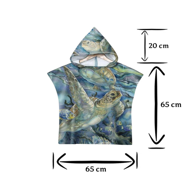 Kids Poncho Towel - Turtle Aquarell - Dropbear Outdoors