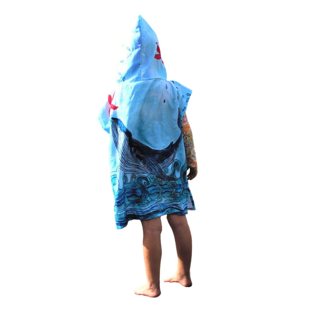 Kids Poncho Towel - Whale Aquarell - Dropbear Outdoors